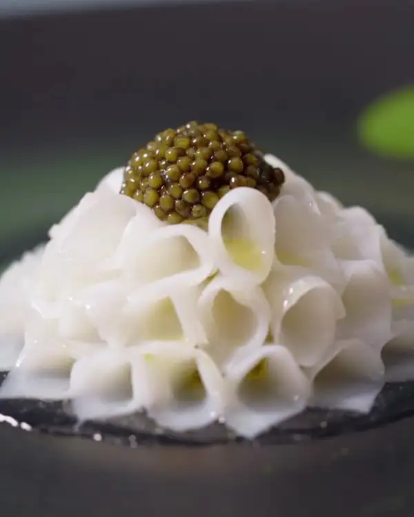 #1 Squid Flower with Scampi Tartare & Apple Water
