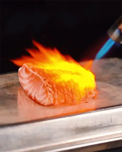 #5: Flamed salmon slices with wasabi mayo