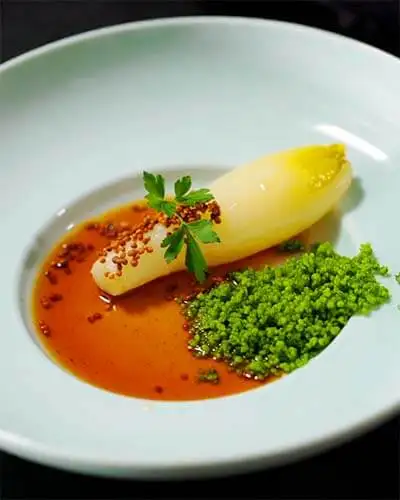 #6 Chicory with Parsley Water Couscous and Peel Stock
