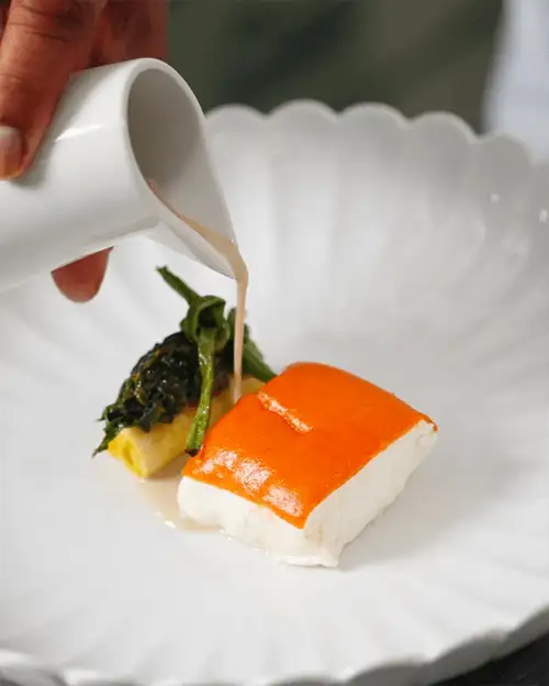 #3 Halibut with Tandoori Croûte, Roti & Tayer Leaf Compote