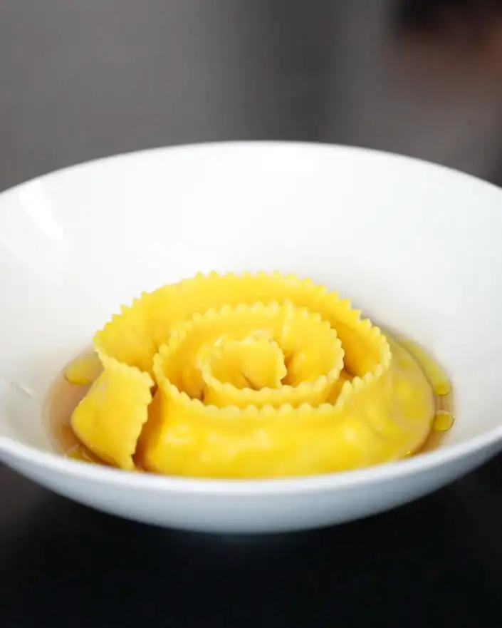 #7 Lobster Ravioli with Dashi Plating