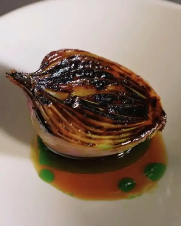 #6 Grilled Onion with Pork Garum & Allium Oil