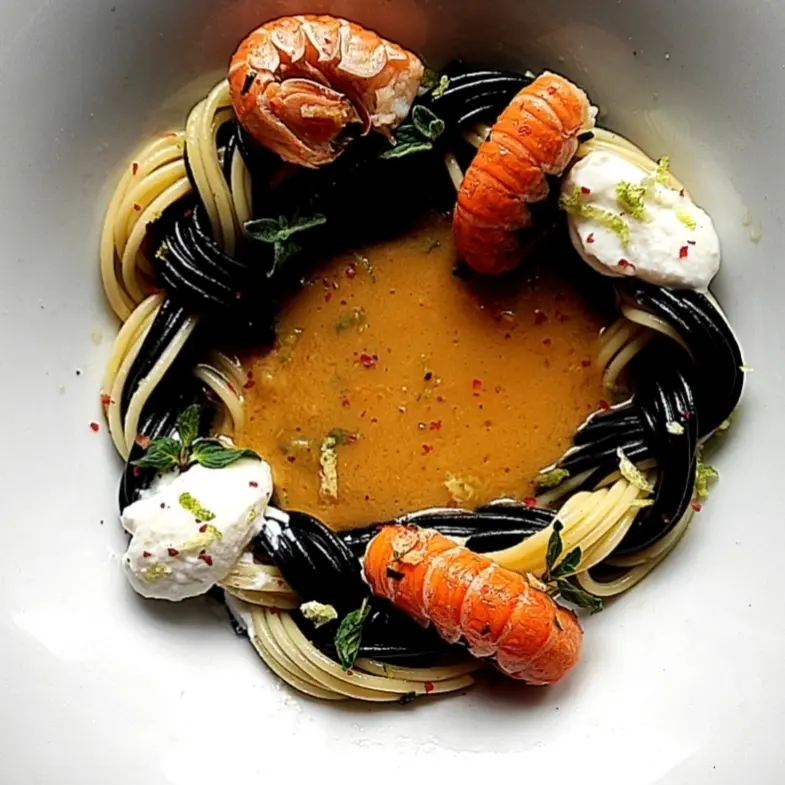 creation thumb for Spaghetti mit Langustinenbisque, gelben Tomaten, Burrata