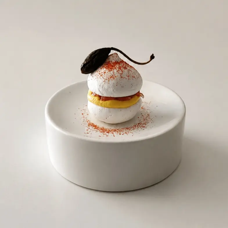 creation thumb for Meringue de Tomate, Mascarpone au Safran & Crevette Rouge