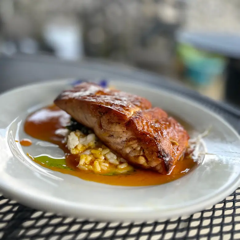 creation thumb for Pan Seared Salmon - honey tomato broth