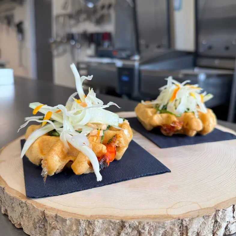 creation thumb for Giant Prawn Waffles, Fennel & Samphire
