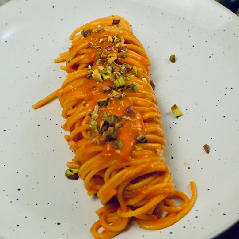 creation thumb for Smoky Capsicum & Pistachio Spaghettoni
