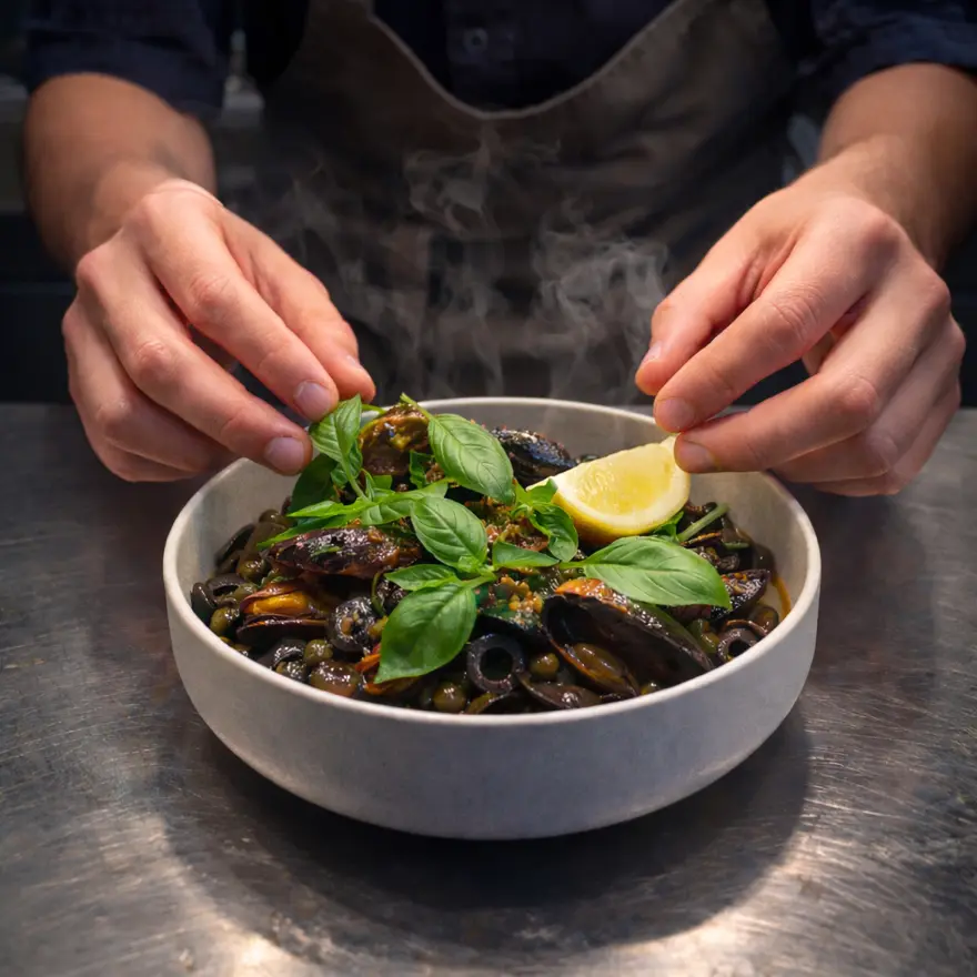 creation thumb for Tagliatelle al Nero & mussels