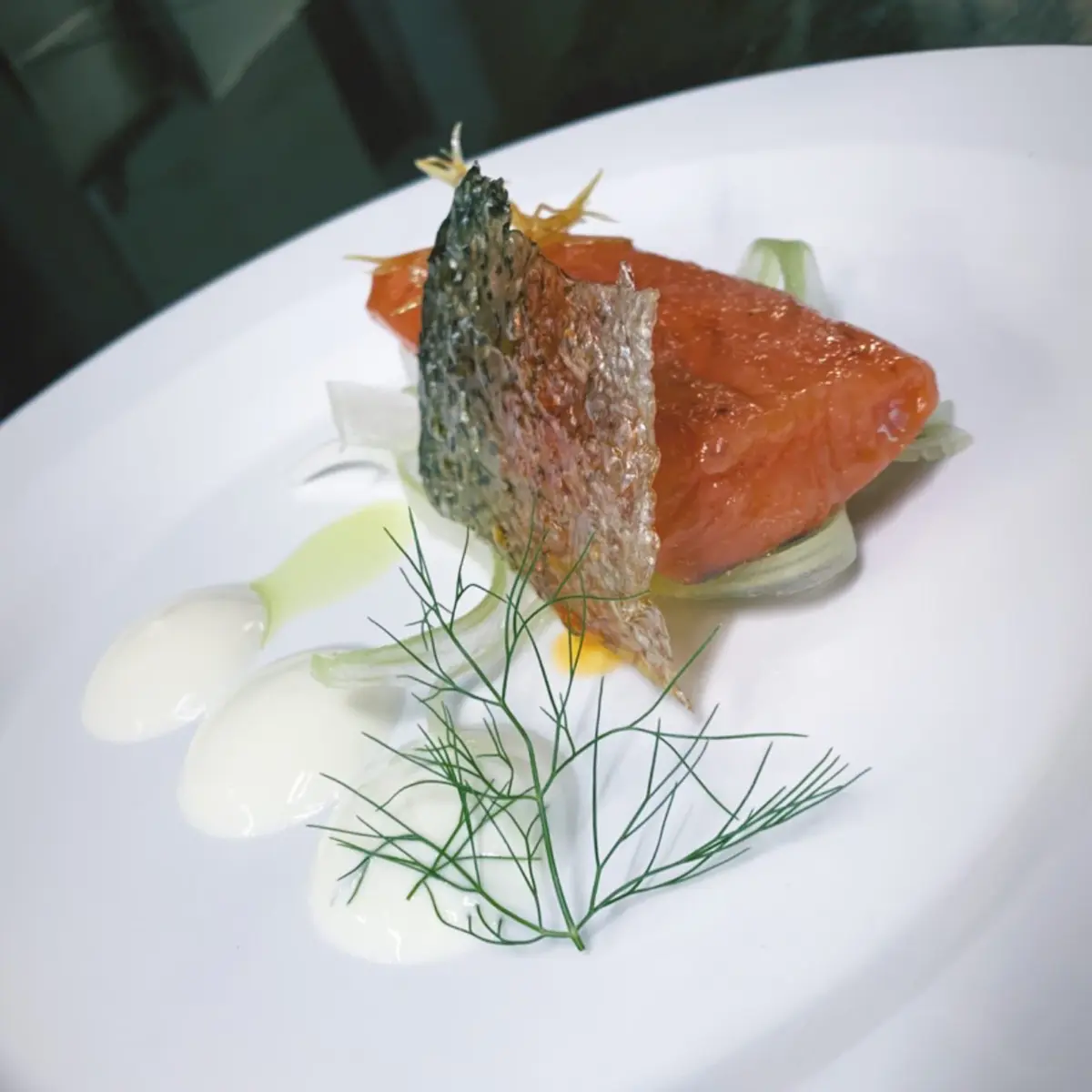 creation thumb for Marinated trout then cooked at 45 degrees, white yogurt, crunchy celery and candied lemon