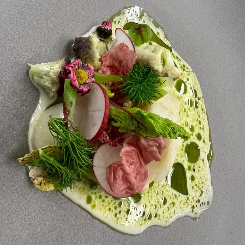 creation thumb for COD- white melon, pickled radish and wild sprouds