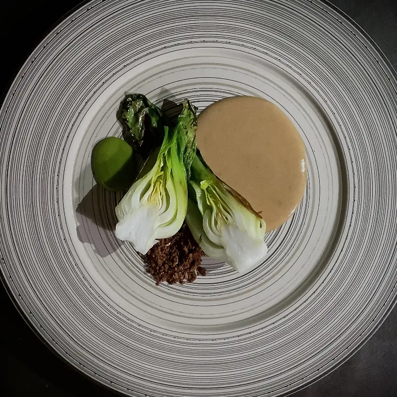creation thumb for GRILLED PAK CHOI- anchovy's sauce and dill crumble