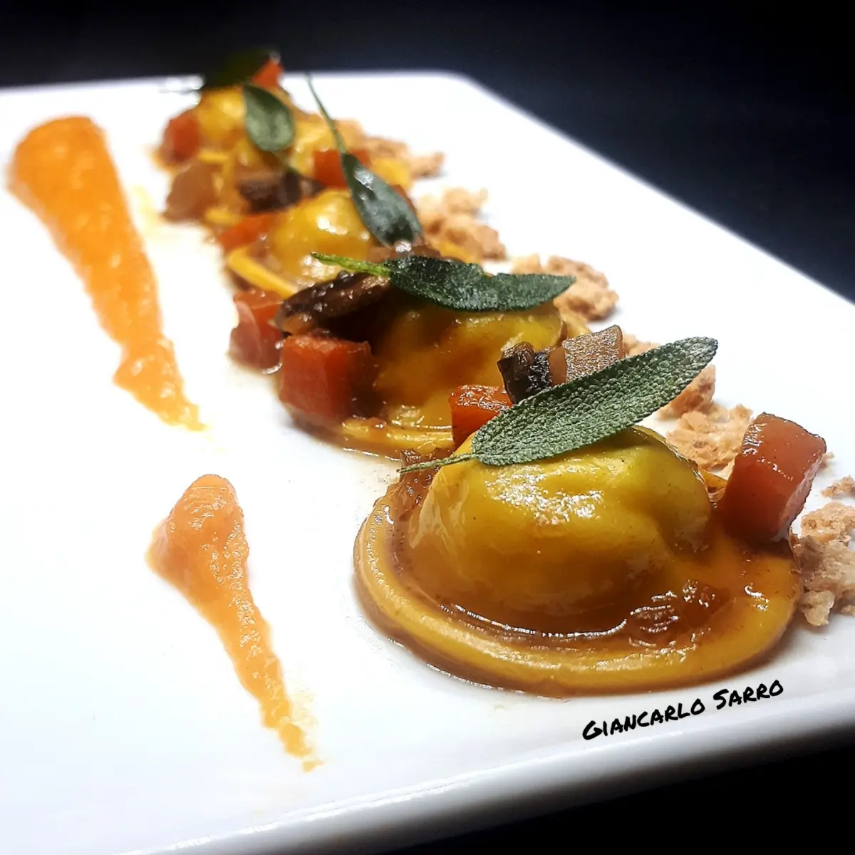 creation thumb for Fresh pasta buttons filled with braised beef and pumpkin cream