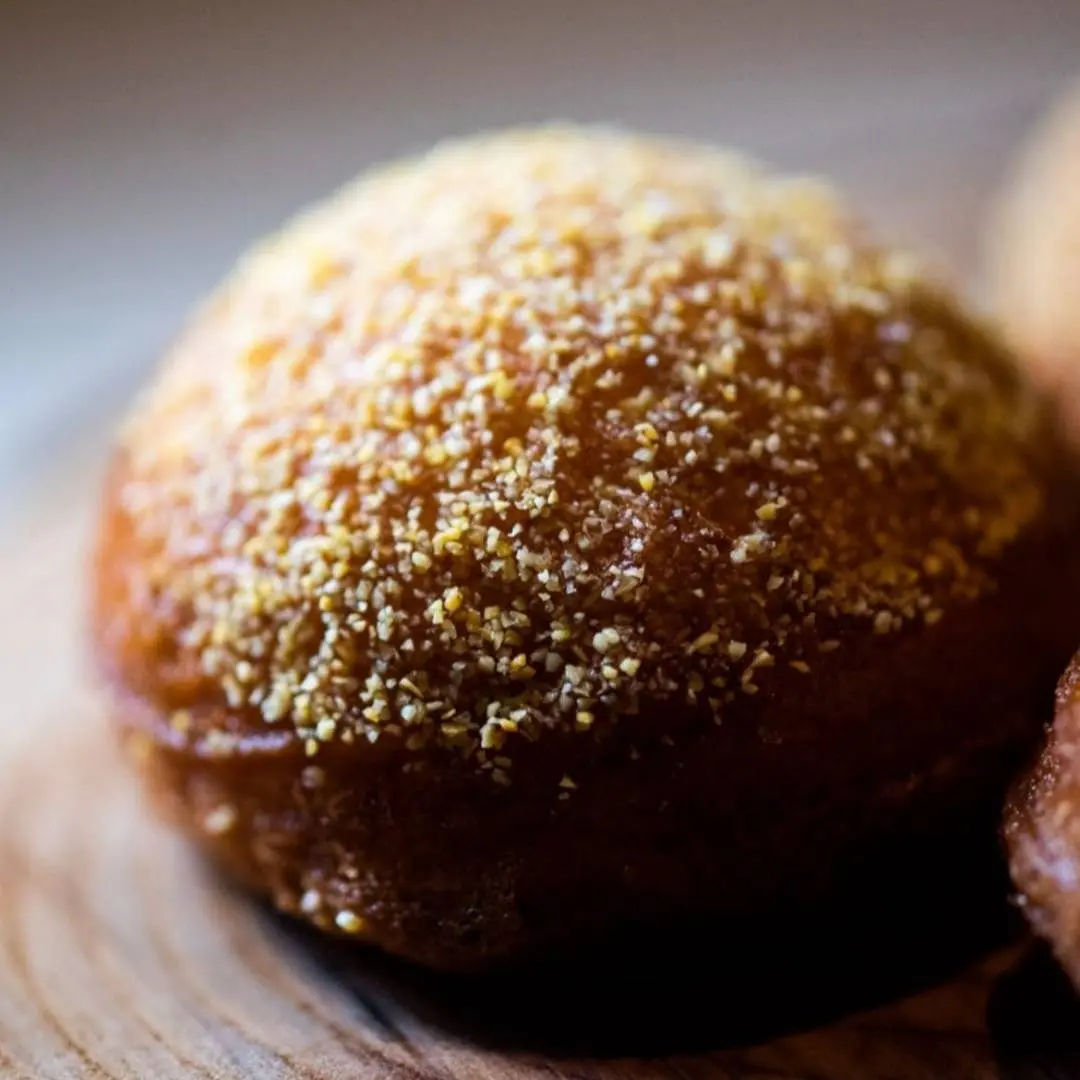 creation thumb for Fried buñuelo filled with salted ricotta & peach