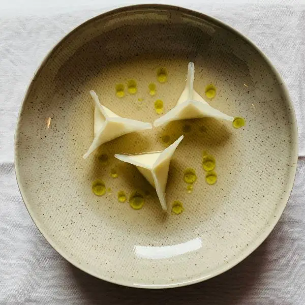 creation thumb for Kohlrabi, Smoked Labaneh, Fermented Tomato Dashi