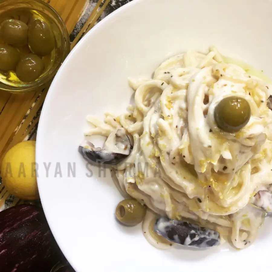 creation thumb for Zesty spaghetti with Eggplant in white sauce