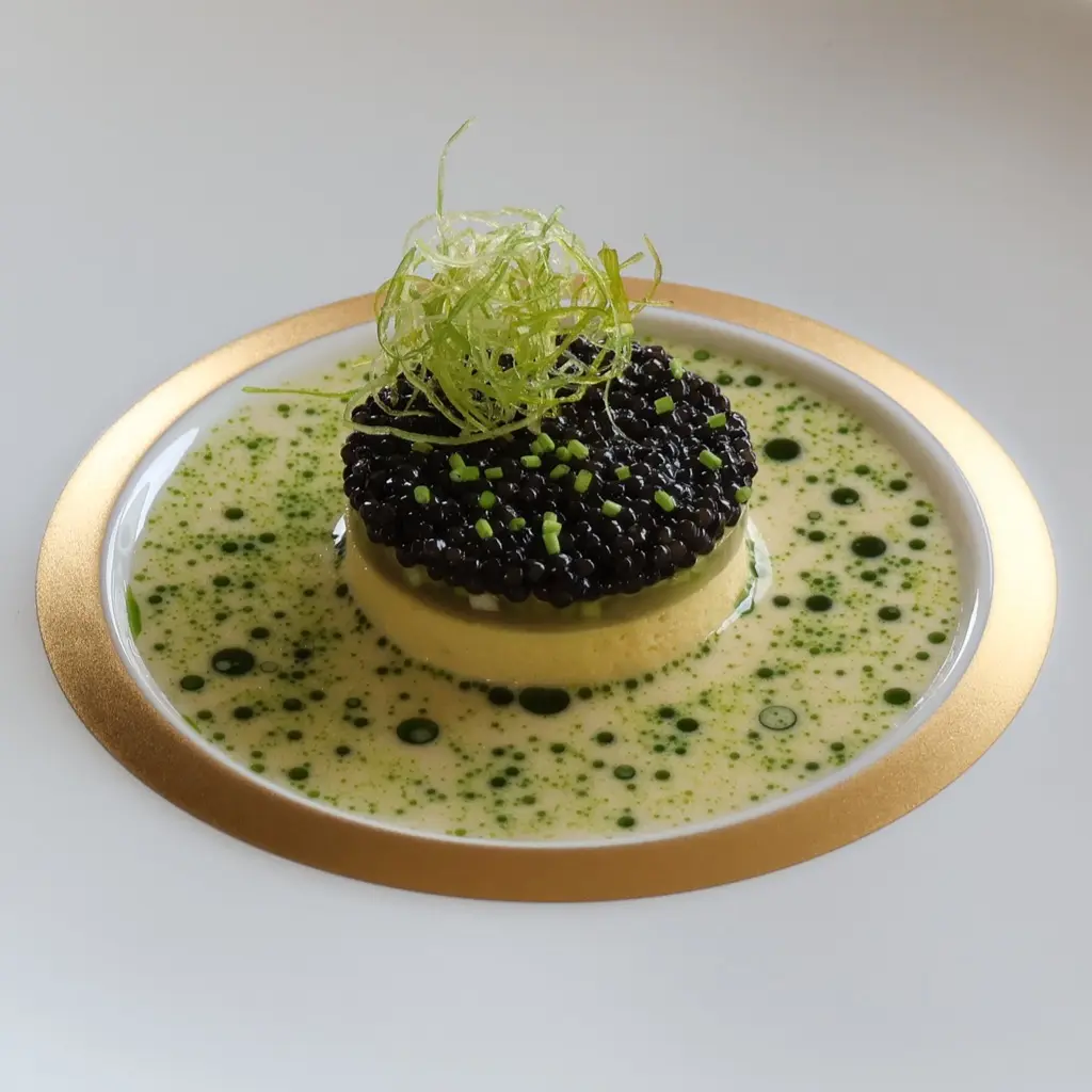creation thumb for Potato flan with leek jelly and caviar