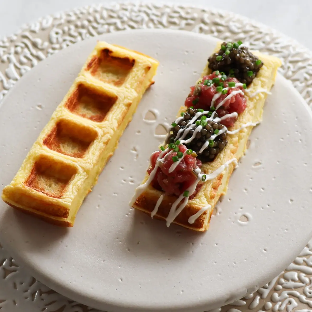 creation thumb for Potato Waffle with Beef Tartare & Sturgeon Caviar