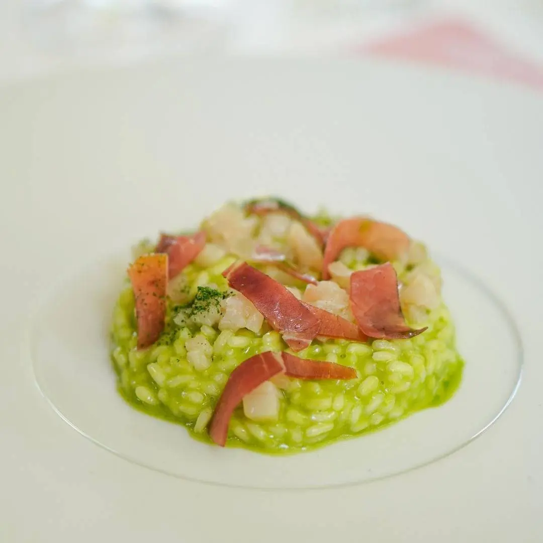creation thumb for Carnaroli rice, fig extract, Carpegna ham and sturgeon
