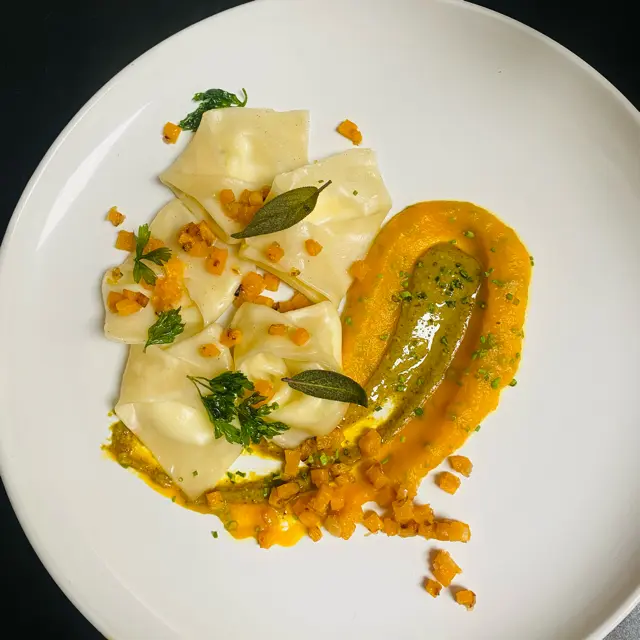 creation thumb for Goat cheese and lemon tortellini with squash purée