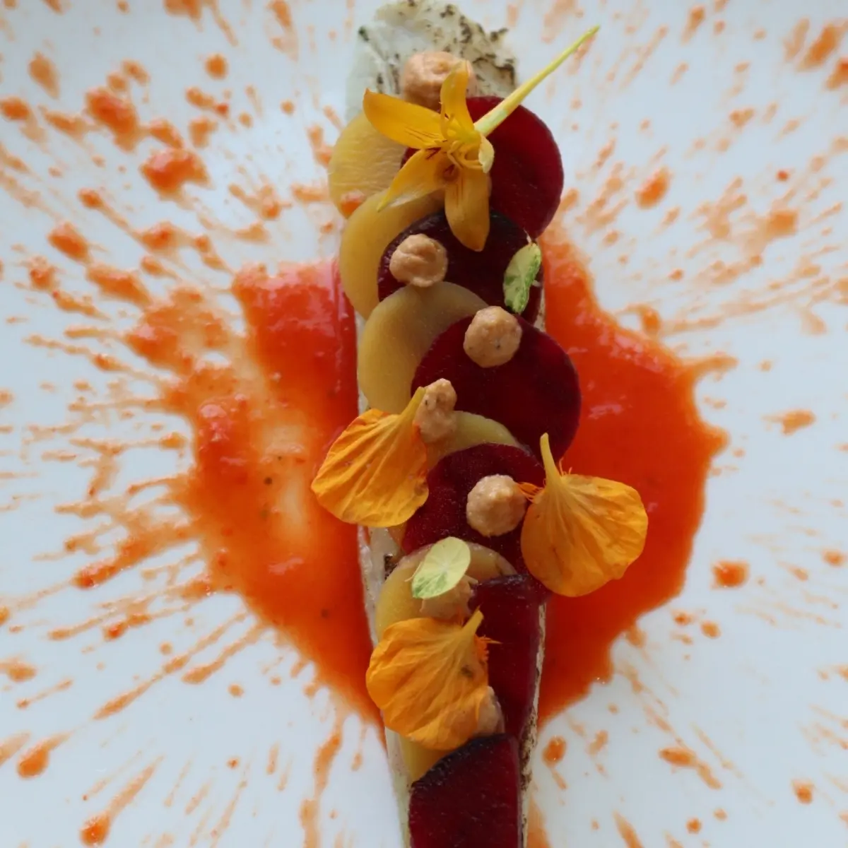 creation thumb for Seabass bellpeper and tomatoes humus with sweet sour beetroo