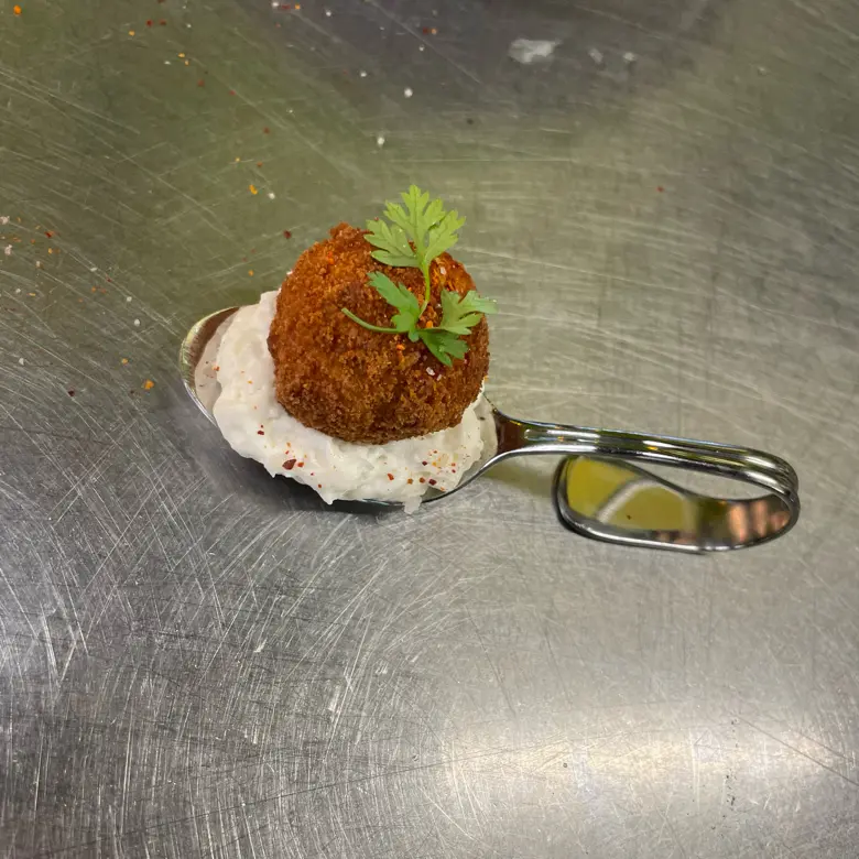 creation thumb for Crab & Chorizo Croquette // Cauliflower Cream