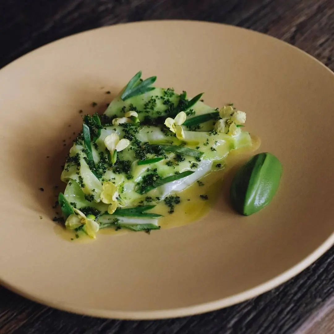 creation thumb for Glazed Cabbage, Sea Side Herbs, Bay Leaf Butter and Broccoli