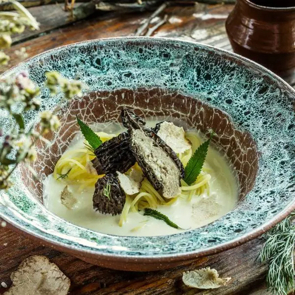 creation thumb for potato noodles with Carpathian truffle and stuffed morels