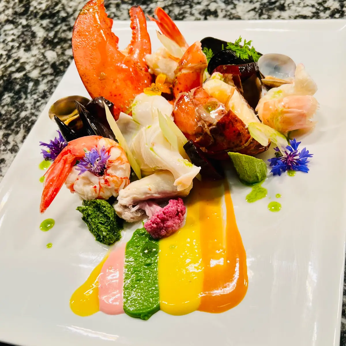 creation thumb for seafood salad and garden vegetables....