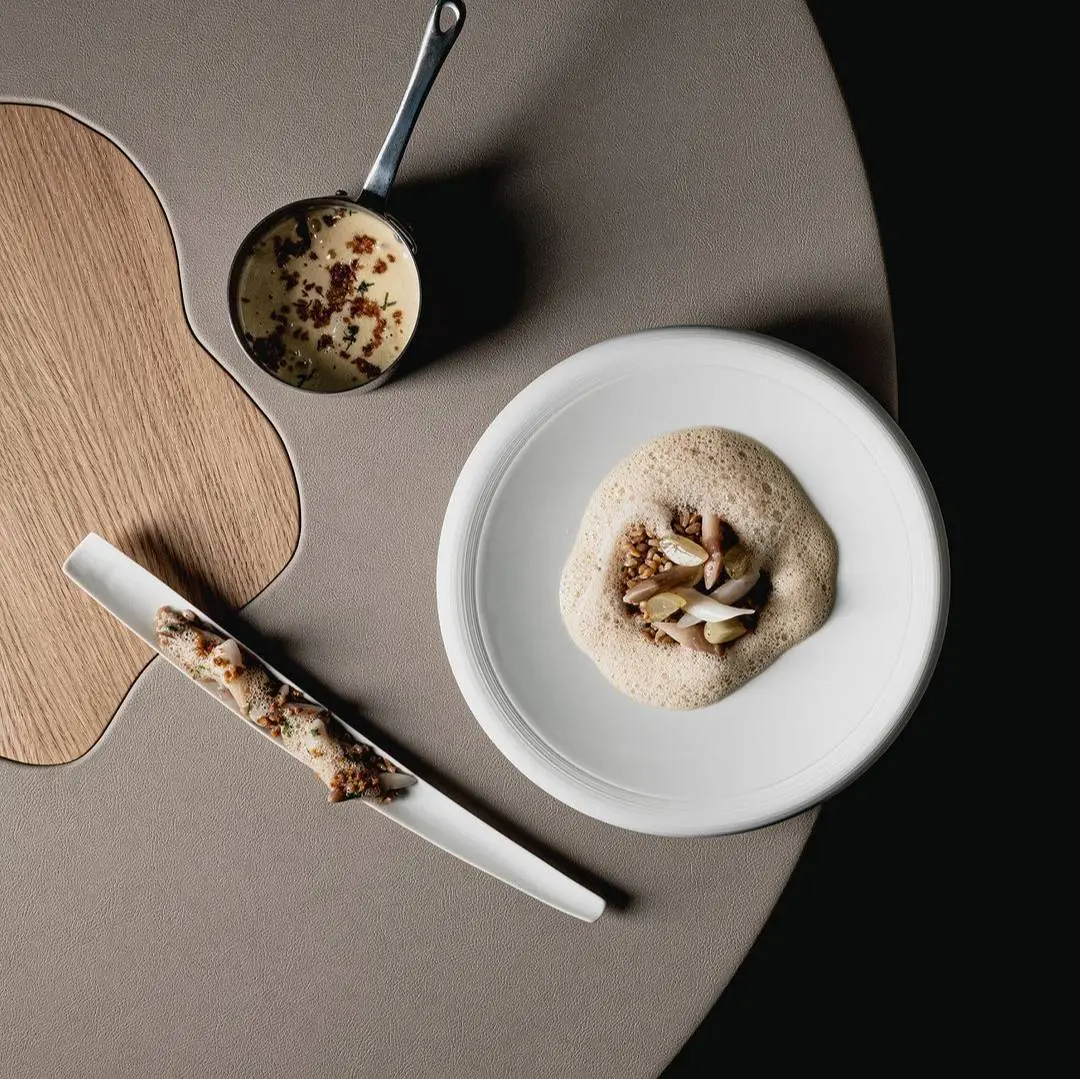 creation thumb for Cucugnan seed, razor clam, chicken skin, verbena, grapes