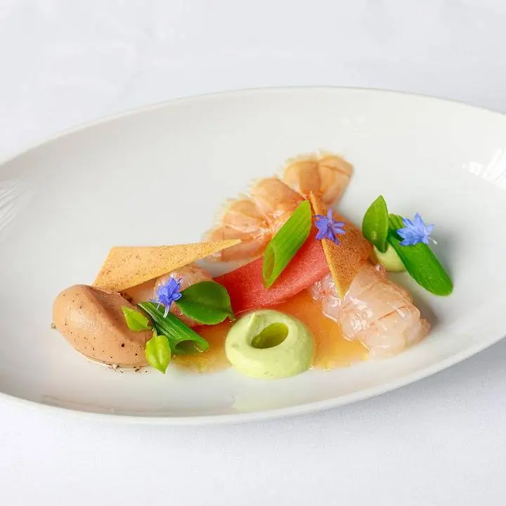 creation thumb for Langoustine|Watermelon Kombucha|Dill|Paradise Seed Sorbet