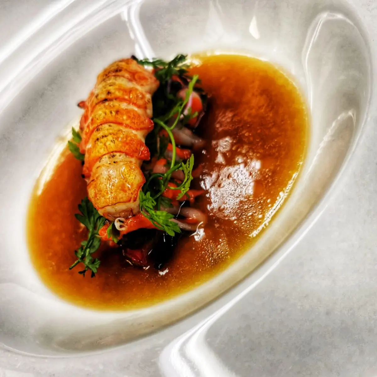 creation thumb for Langostino • Ponzu • Paprika • Aubergine