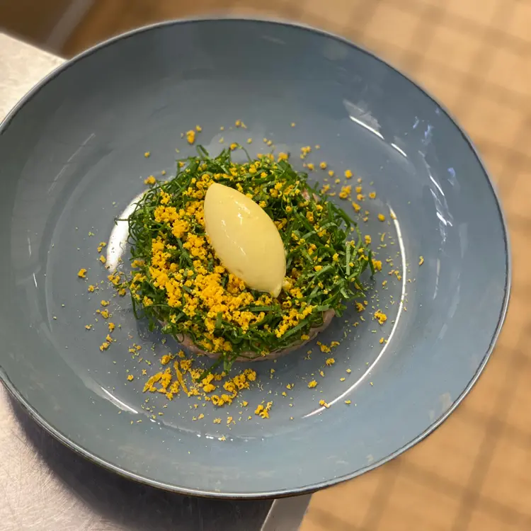 creation thumb for Tatar / sorrel / mustard ice cream / pickled egg yolk