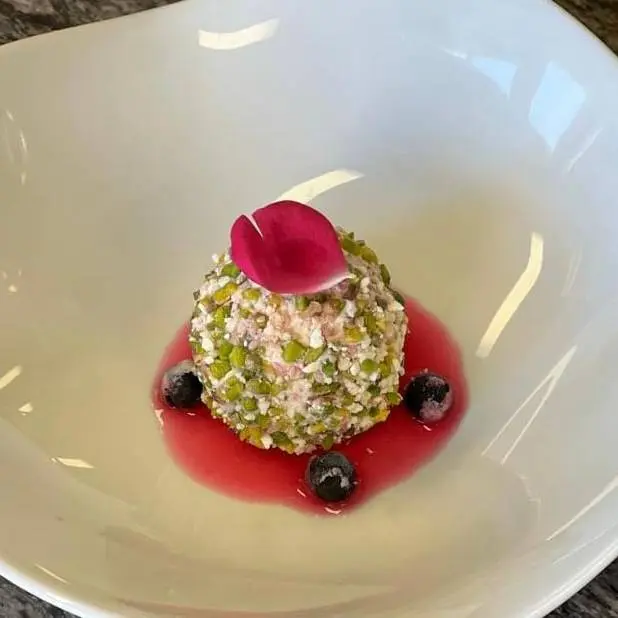 creation thumb for Parfait Glacé, Meringue, Pistachio, Rose Coulis