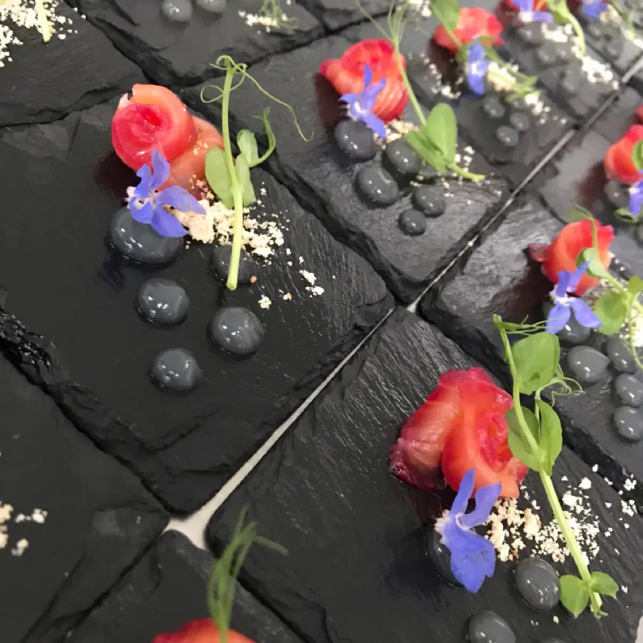 creation thumb for Amuse bouche- salmon/ mirabelle/ borage
