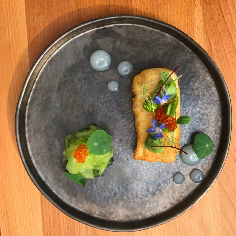 creation thumb for Catfish/ cucumber pickled gel/ trout caviar