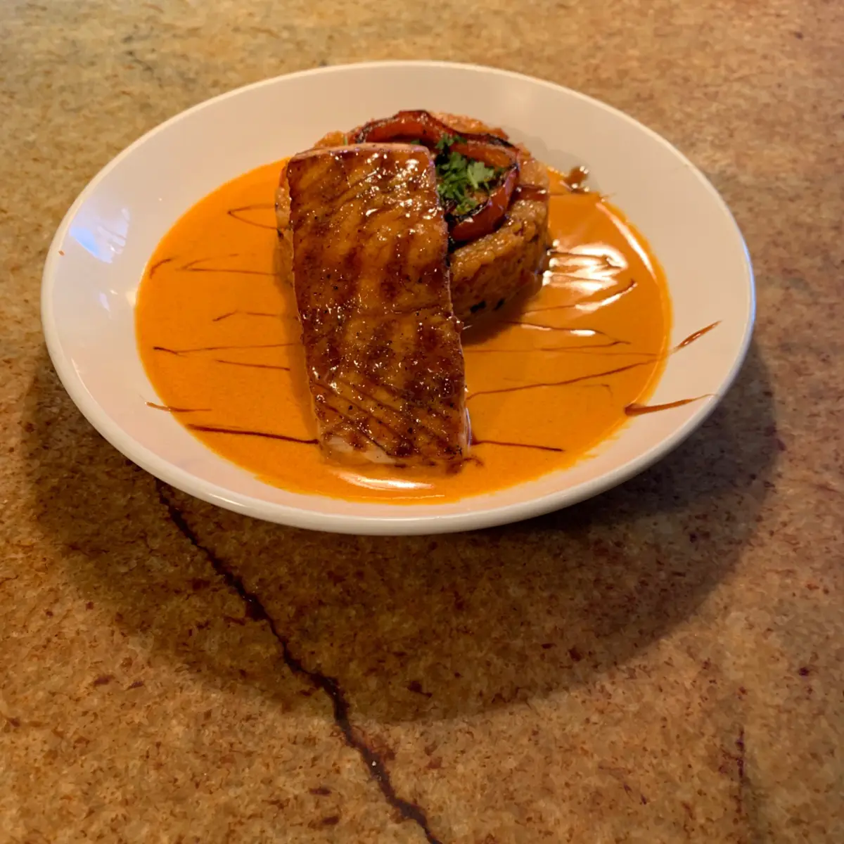 creation thumb for Sherry glaze salmon, romesco risotto.