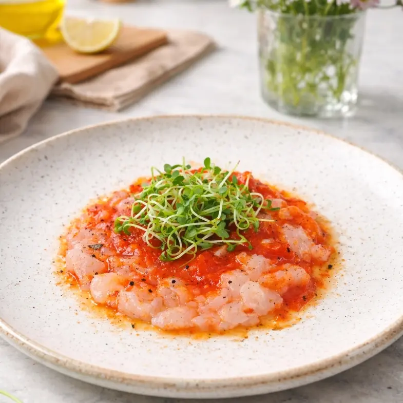 creation thumb for Gamberi carpaccio,tomato oli