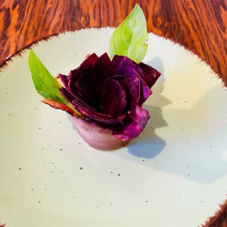 creation thumb for Purple potato with panceta,chees and basil