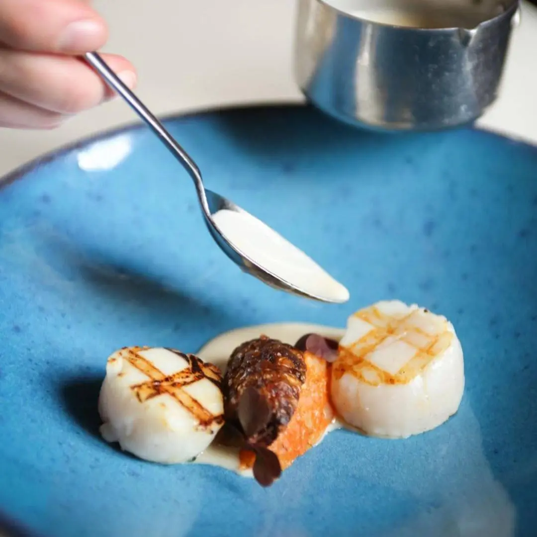 creation thumb for Scallops, Jerusalem Artichokes, Calabrian Mushrooms, Barbel Jus