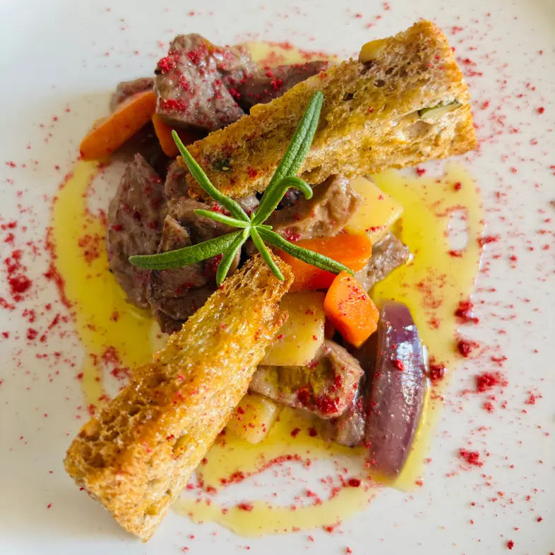 creation thumb for Soy Strips with Potatoes, Red Onion, Carrots & Raspberry Pow