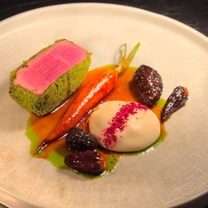 creation thumb for Pistachio Black Angus, Honey Carrots & Ricotta Morels