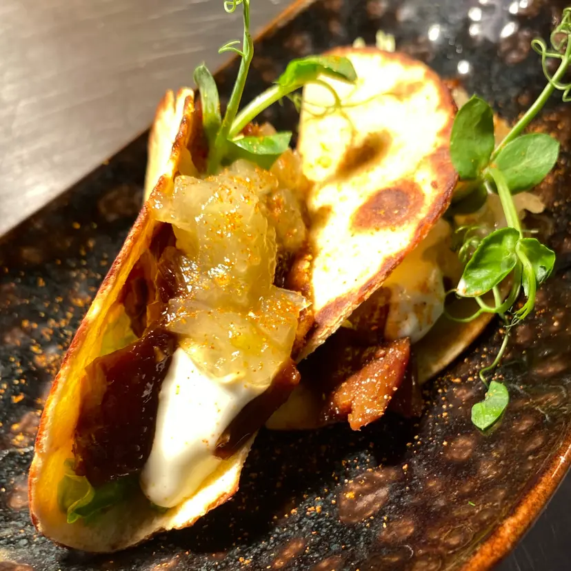 creation thumb for taco/confit duck leg/kafir mayonnaise/cucumber relish