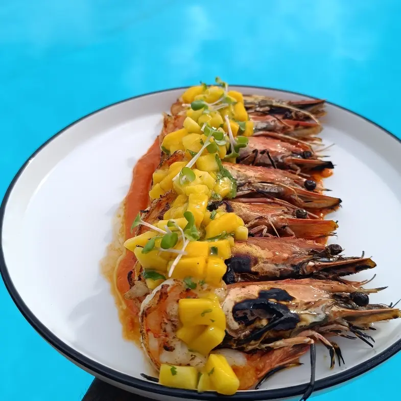 creation thumb for Grilled Prawns with Romesco Sauce, Mango, and Citrus