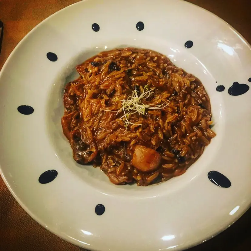 creation thumb for Orzo pasta with cuttlefish and sepia . Apagio taverna