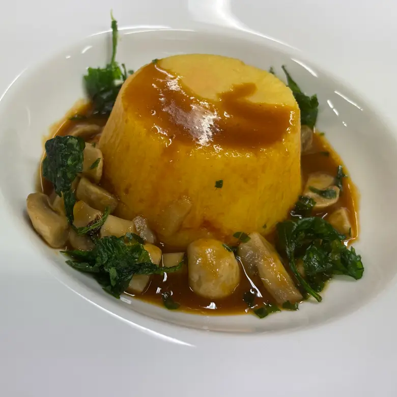 creation thumb for Polenta timbale, sausage heart and winter mushrooms