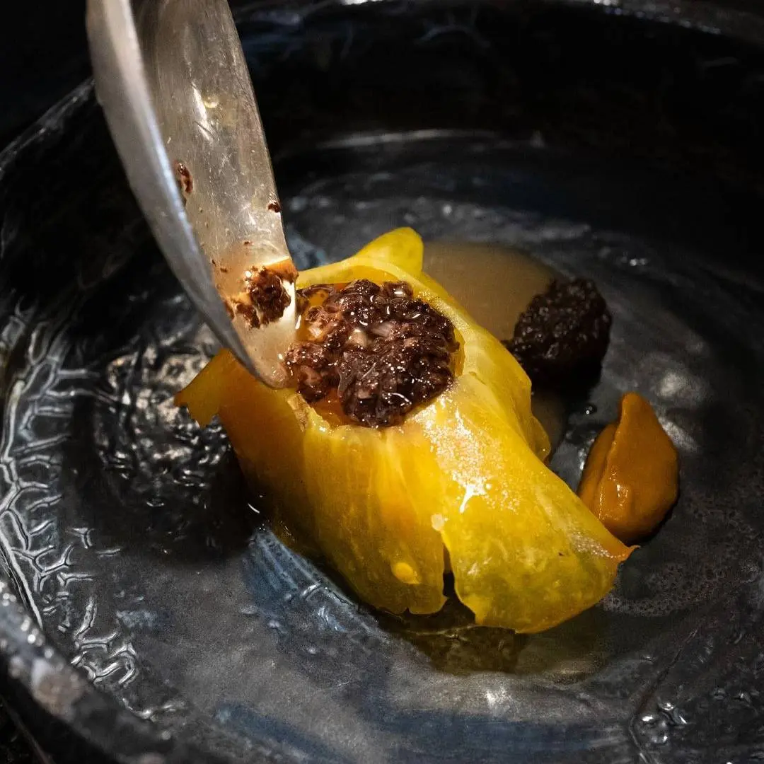 creation thumb for Jean-Luc Garbage's tomato, olive condiment, shallot & fried