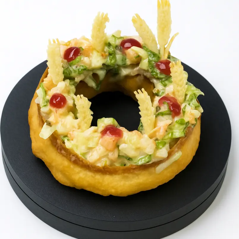 creation thumb for Golden Donut Shrimp Caesar salad with green apple