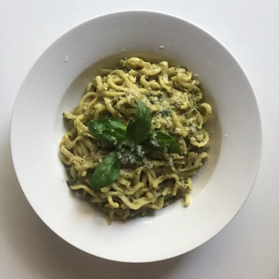 creation thumb for Homemade pasta with thai basil pesto