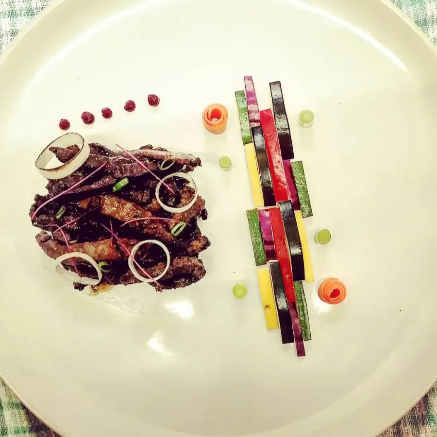 creation thumb for Honey and soy shredded beef served with sousvied Mediterranean vegetables