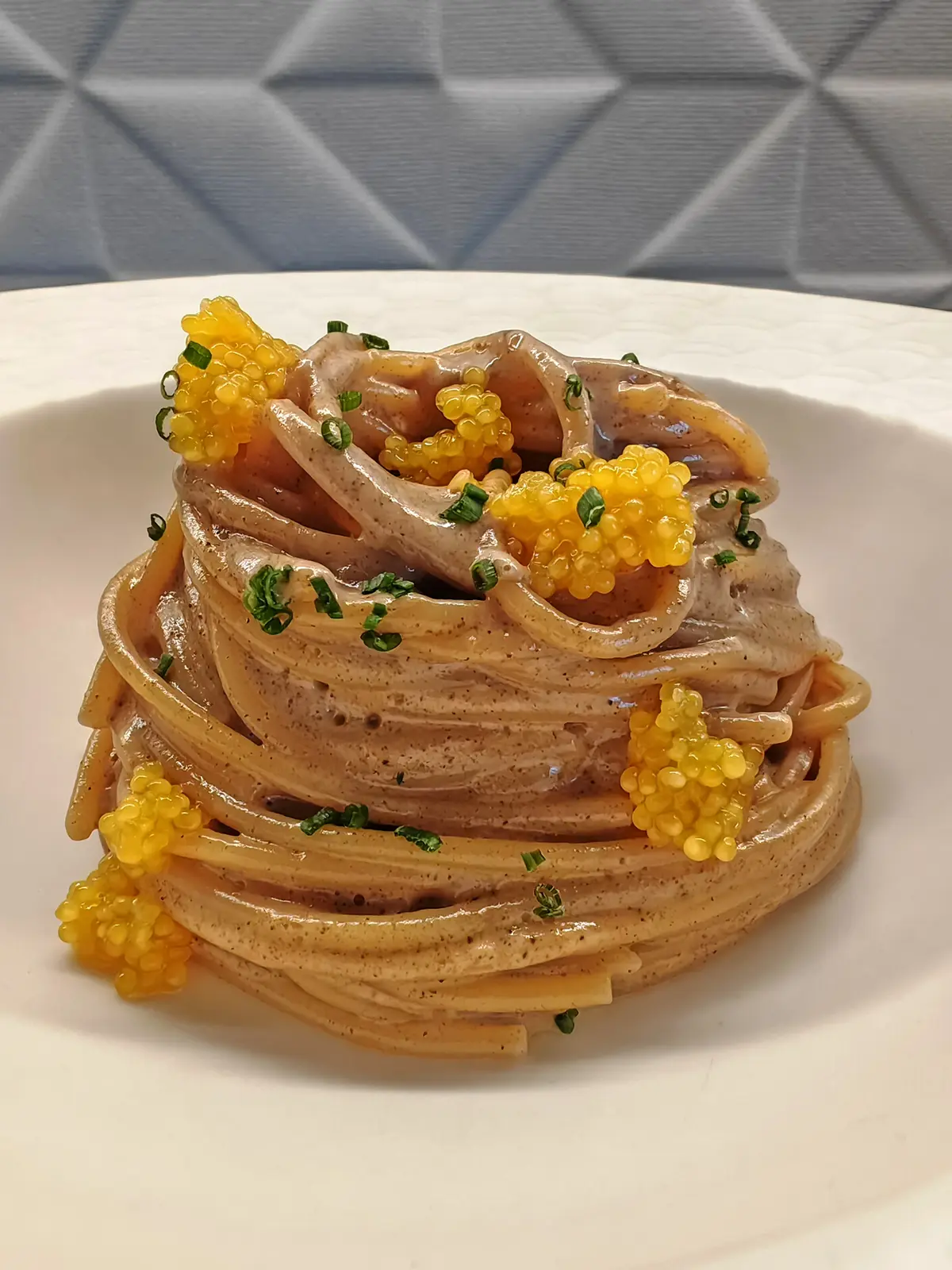 creation thumb for Spaghetto spugnole, golden sterlet ed erba cipollina